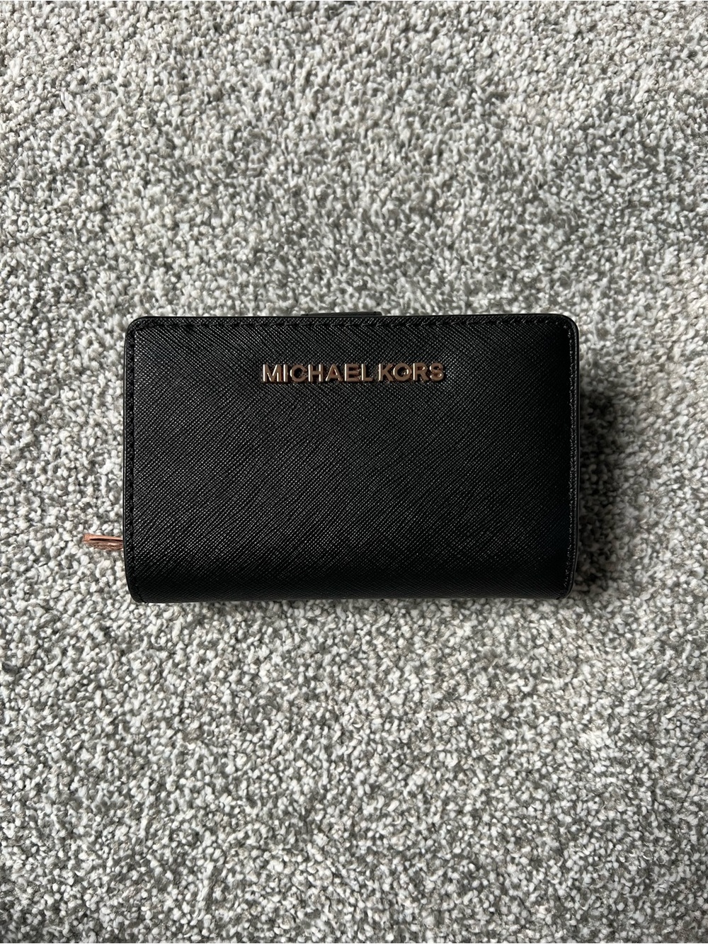 Michael Kors Black Saffiano Card Holder with Rose Gold Logo